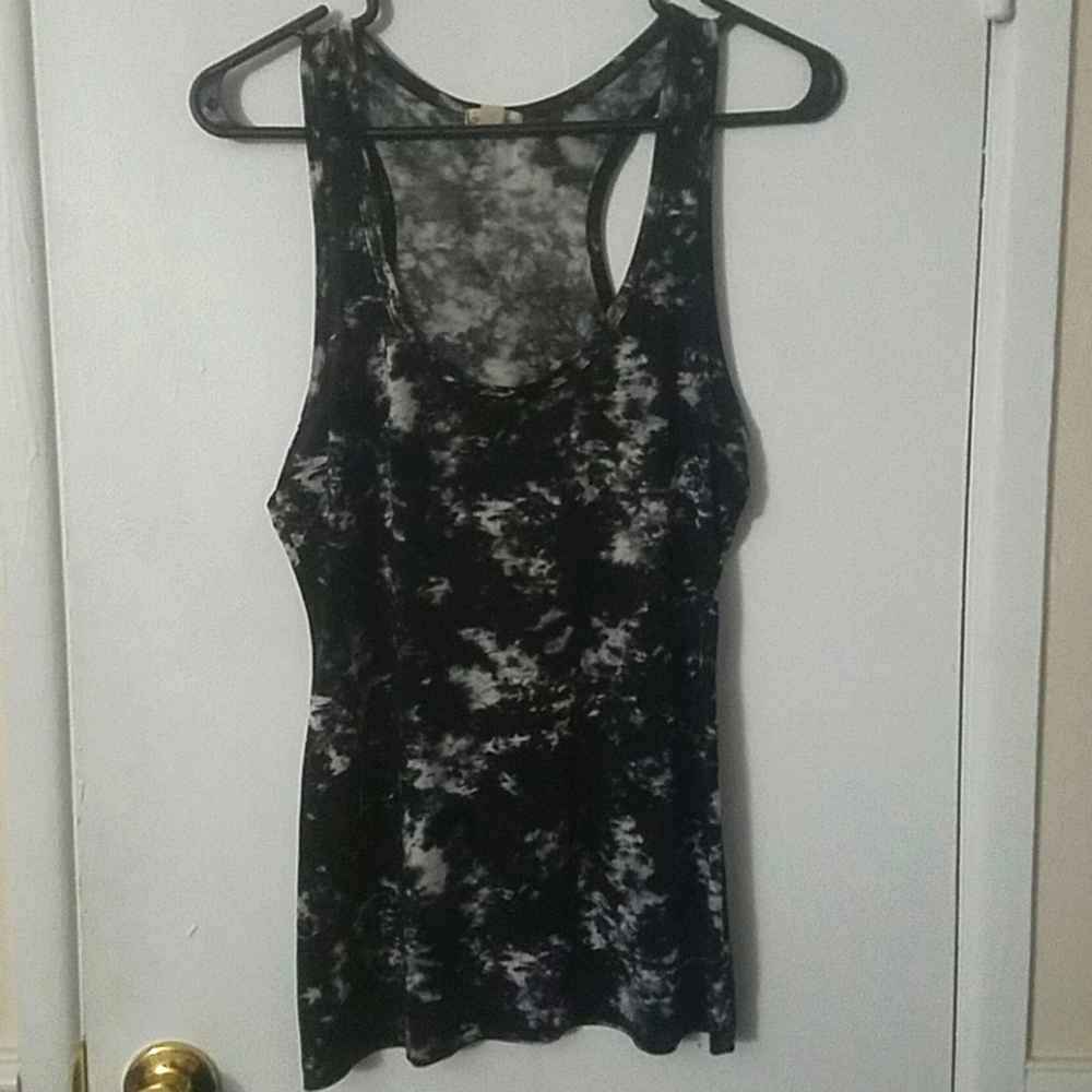 Black Tye Dye Marbled Athletic Racer Tank Top